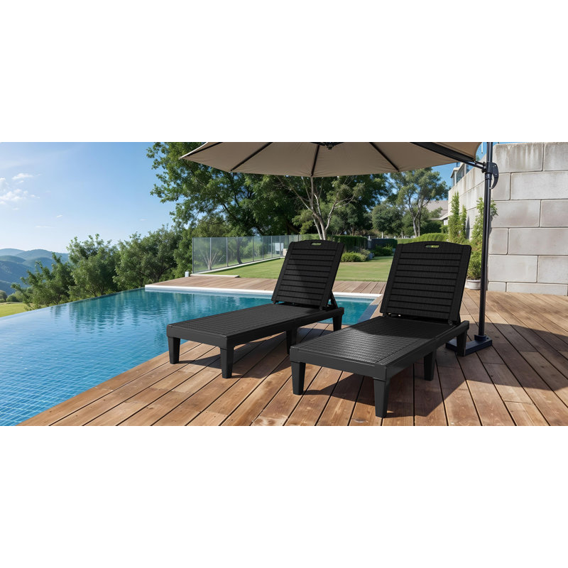 Black Resin Adjustable Outdoor Chaise Lounge with 5-Position Backrest