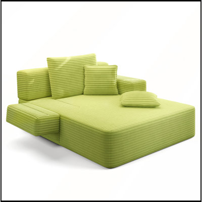 Luxurious Plush Corduroy Chaise Lounge with 3 Pillows and Storage Pocket for Small Spaces, Living Room, Apartment