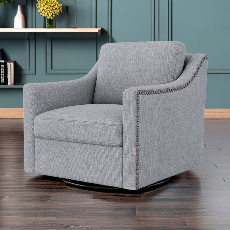 Masue Upholstered Swivel Club Chair, Gray Linen