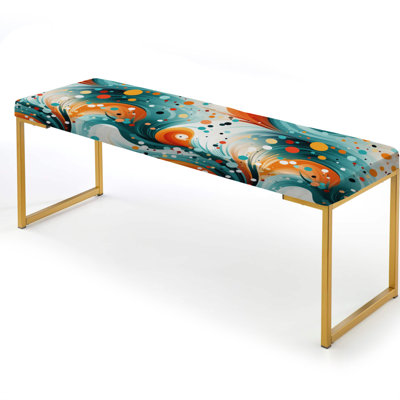 Enchanted Geometric Teal And Orange Print Storm - Geometric Upholstered Gold Bench