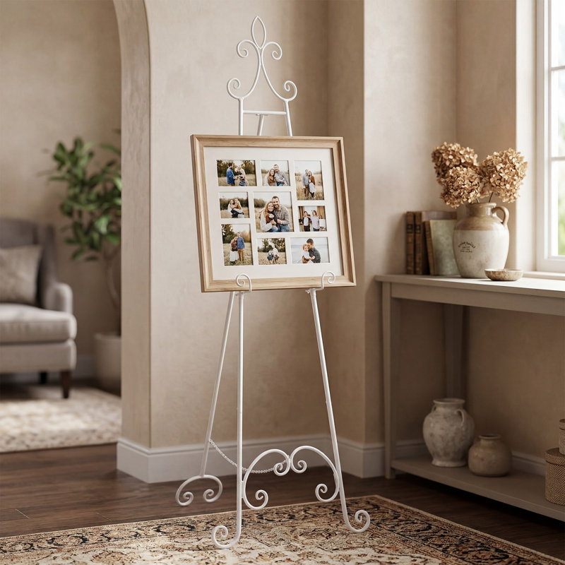 Support de chevalet en métal blanc, présentoir de plancher réglable de 63 pouces pour affiches de mariage, encadrement décoratif, 17,7 x 17,7 x 63 po