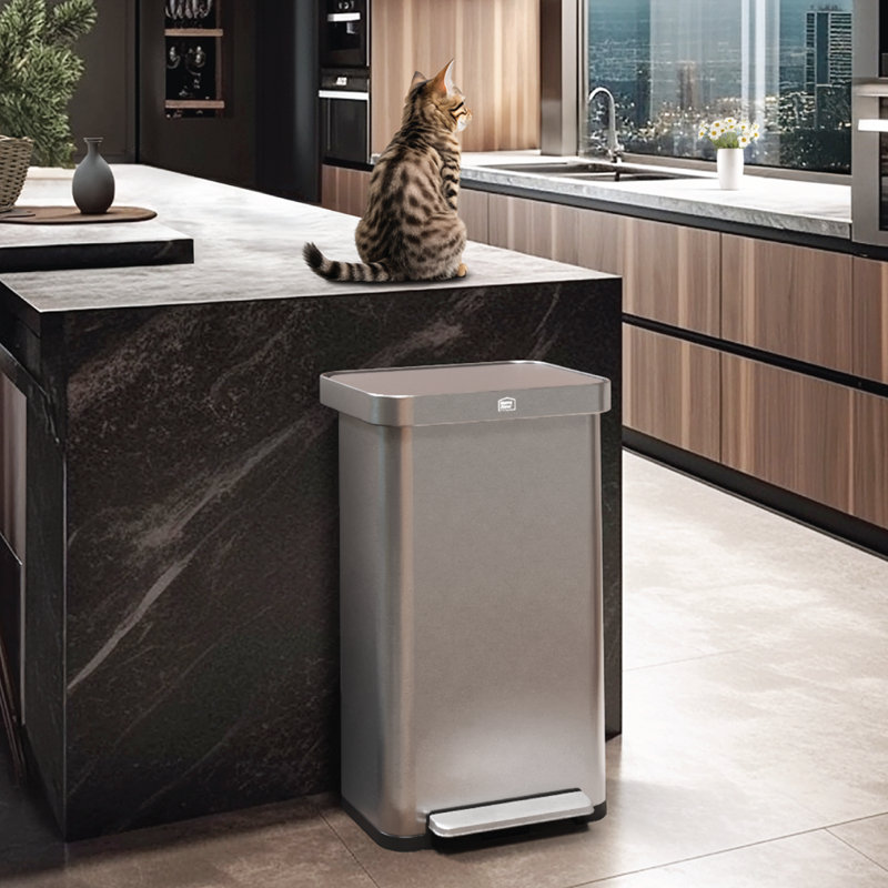 Grande poubelle de cuisine en acier inoxydable 19 gallons avec couvercle à fermeture douce et rebord à collerette