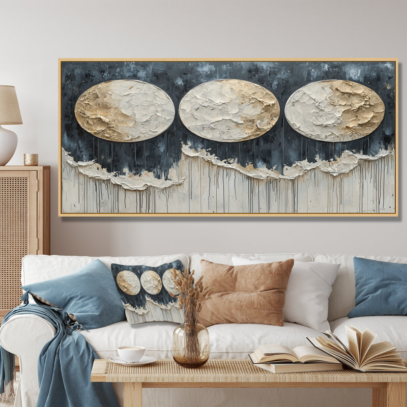 Mattson - Abstract Large Wall Art, H 28 po x l 60 po, Cadre flottant, Crème