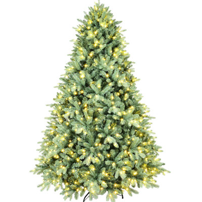 7ft Blue Tinted Holiday Tree With 700 Warm White Led Lights, 2518 Pe+ Tips, Hinged Design For Easy Installation, Metal Stand Decor Christmas Tonal, Branches Setup, Base