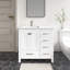 Meuble-lavabo autoportant 36 po Anvay en blanc mat avec plateau en marbre de Carrare-889296418-895541830