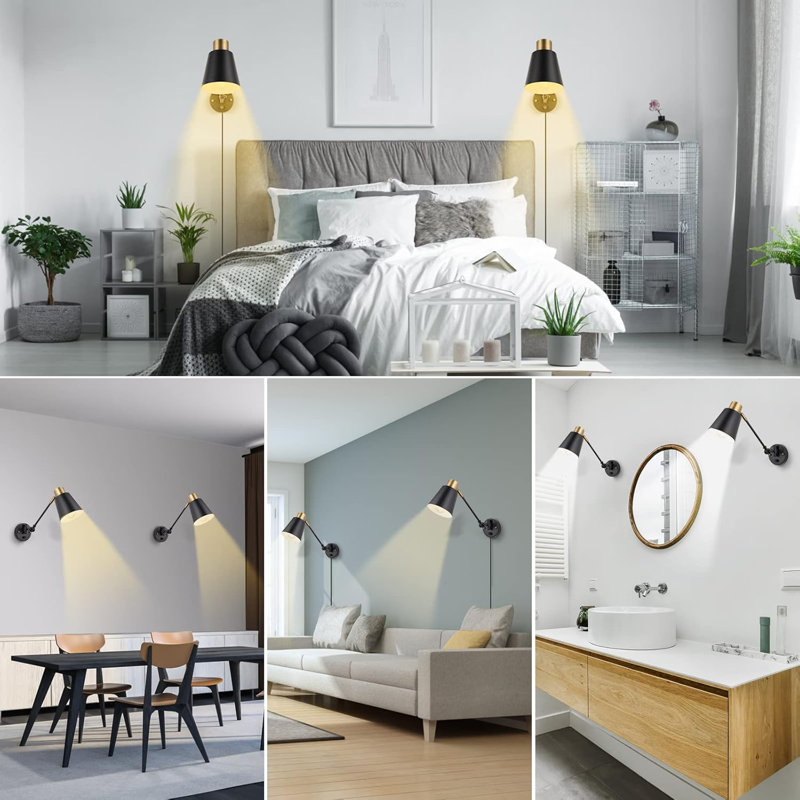 Remote Control Wall Sconces With Adjustable Color Temperature & Brightness, Swing Arm Design, Timer & Night Light, Hardwire Or Plug-In, Bulbs Included