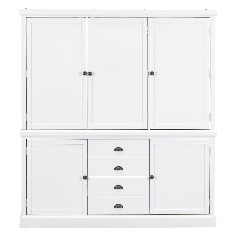 Armoire de cuisine autoportante avec tiroirs, tablettes de porte et tablettes réglables, Blanc