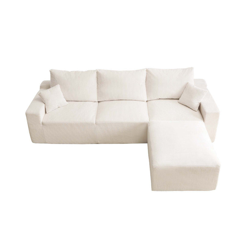 Canapé modulaire 110 places à assise profonde en velours côtelé 110 po pour salon, Velours côtelé beige
