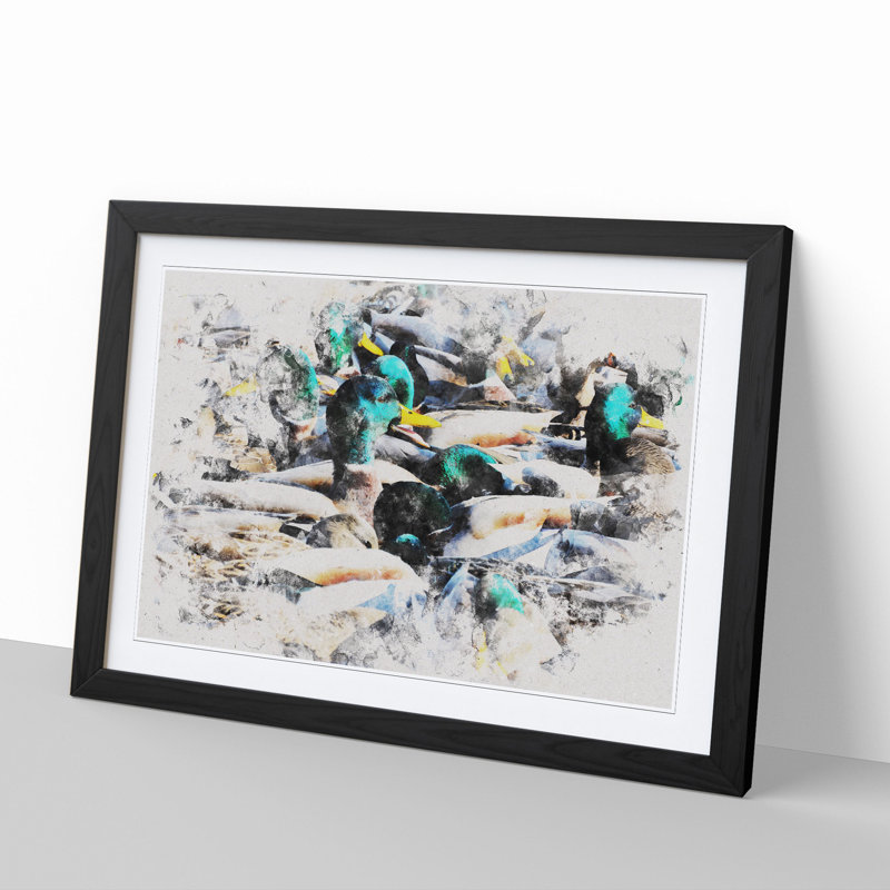 Mallard Ducks - Picture Frame Graphic Art, Black Framed, 27cm H x 36cm W x 2cm D