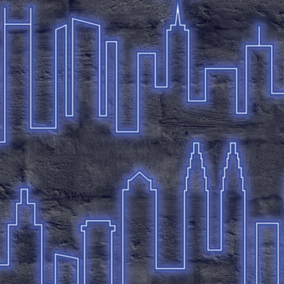 Papier peint bleu Neon City Skyline
