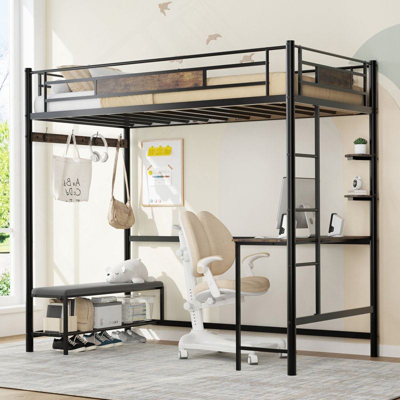 Metal Frame Loft Bed with Storage