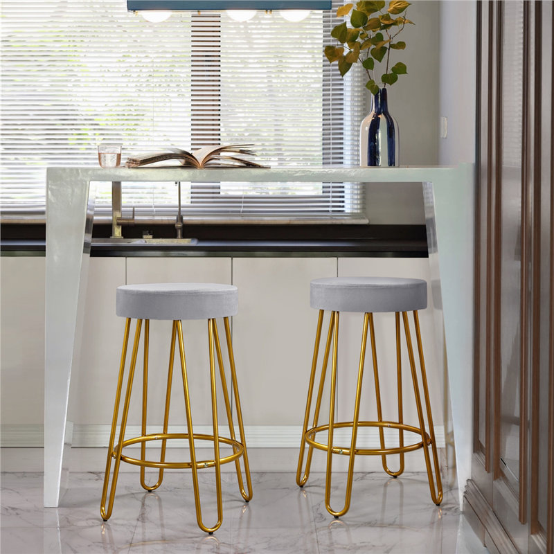 Cedernier Upholstered Counter Stool with Metal Frame, Gray