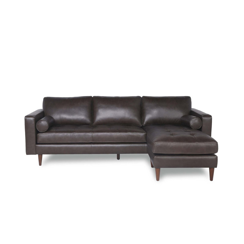Canapé modulaire Mid-Century capitonné en cuir avec méridienne réversible, Espresso