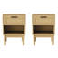 40cm W Faux Rattan Nightstand (Set of 2), Slim 30cm Japandi Bedside Table with PVC Woven Drawer & Open Shelf, Oak / Black-807435542