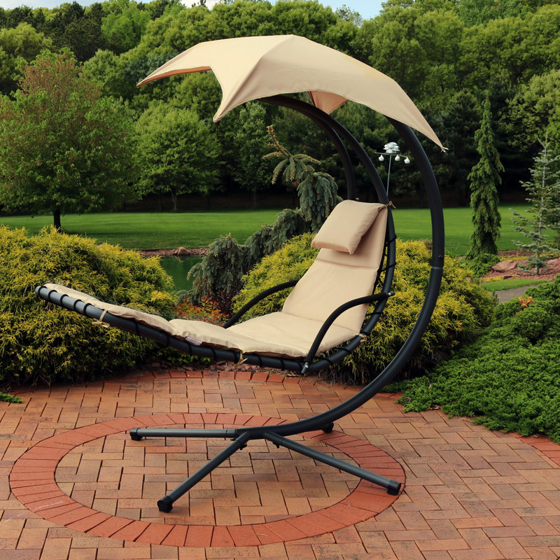 Chaise longue suspendue en acier avec support et auvent Cave Spring - ensemble de 2 - beige, Beige