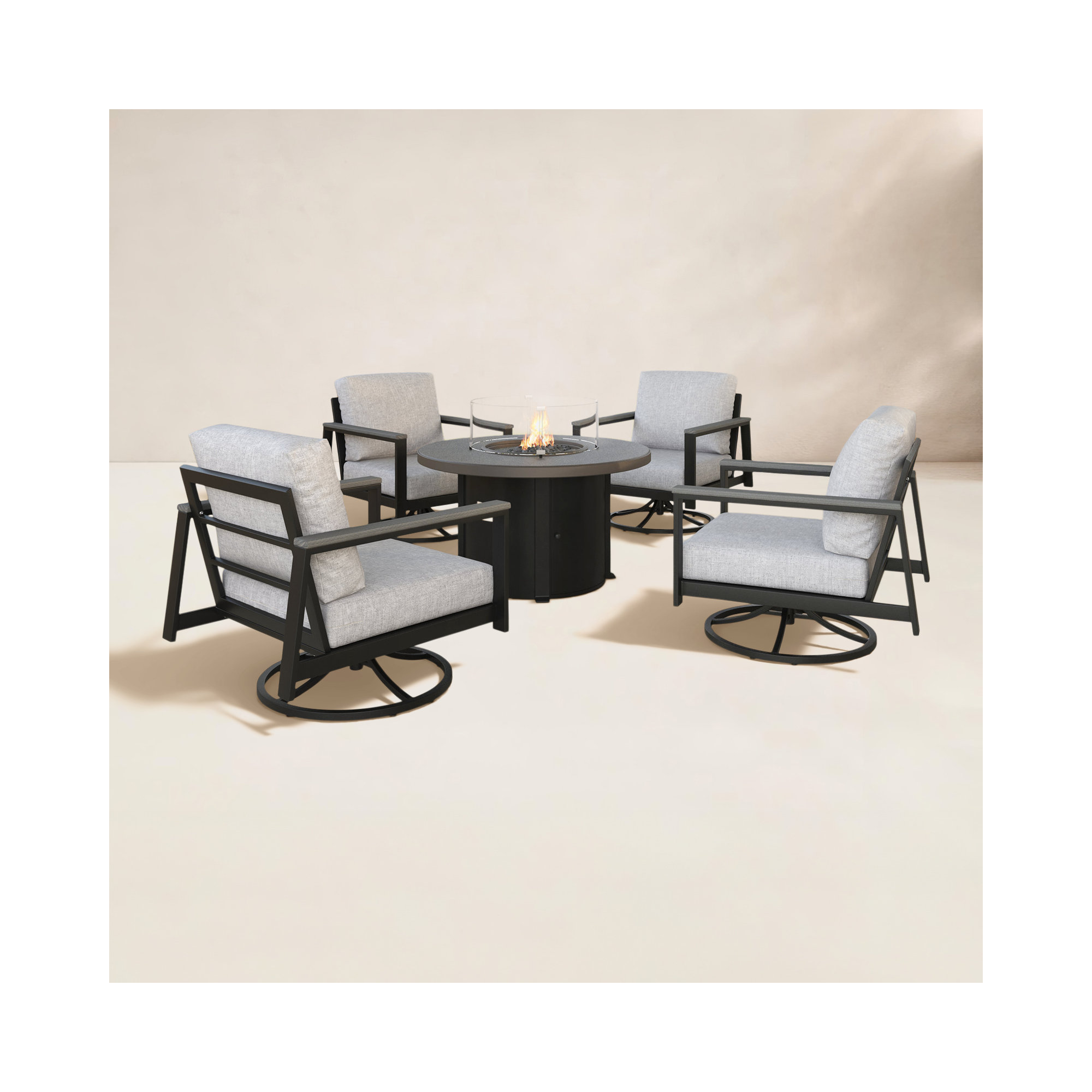 Townsend 5 Piece Multiple Chairs Seating Group with Cushions, Canvas Granite Sunbrella® Canvas, Gray