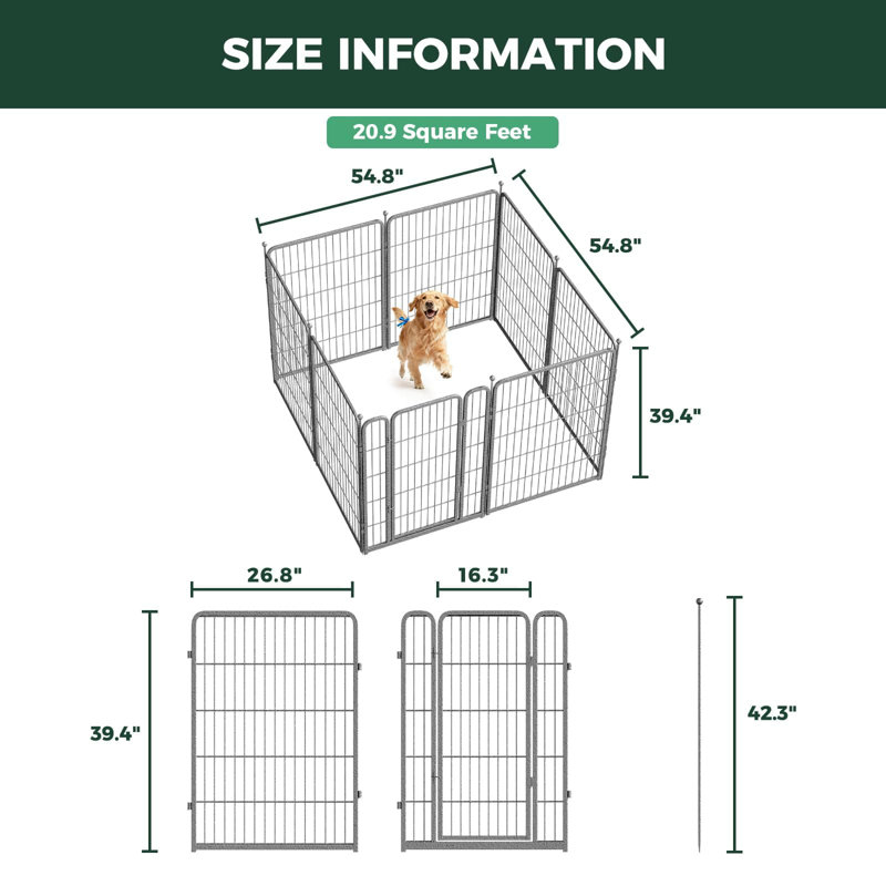 FXW Aster Dog Playpen Designed for Yard, 40inch 8 Panels, 40"" H x 54.8" W x 54.8" D
