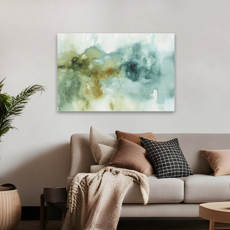 «My My Greenhouse Abstract I No Gold», art abstrait bleu brun et vert, H 32 po x l 48 po