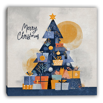Toile tendue avec arbre doré cadeaux dorés