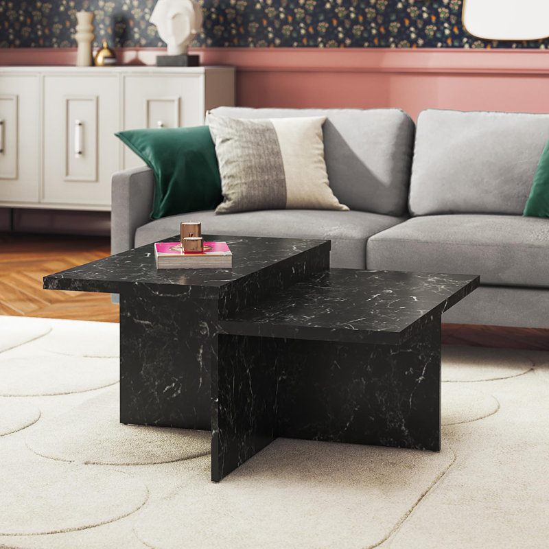 Brielle Two-Tiered Coffee Table, Faux Black Marble