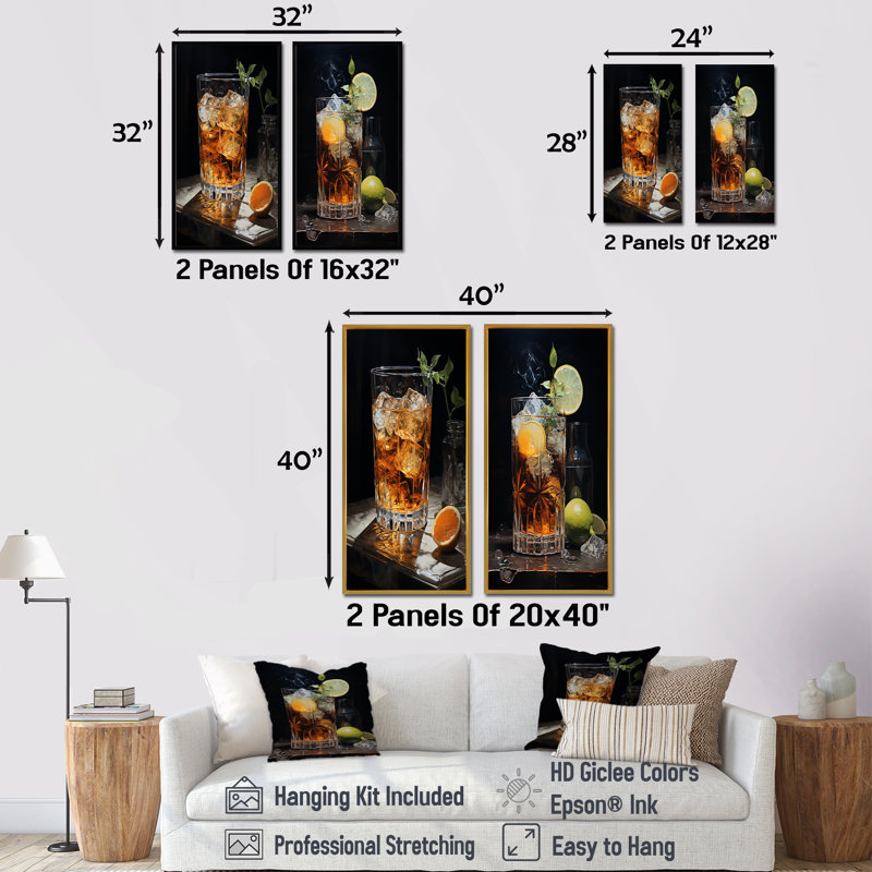 Black Black Reverie Cocktail - ensemble de 2 reproductions d'art mural, Encadrement doré, H 32 po x l 33 po