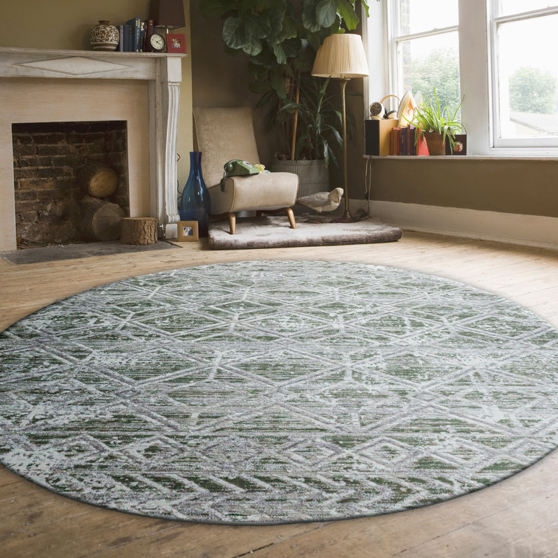 Kainaan 1243 Transitional Geometric Green Area Rug, Round 7'10", Green