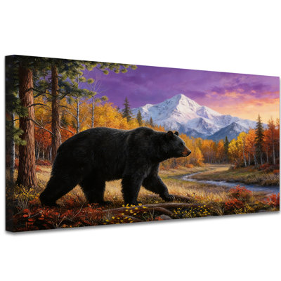 Ours, art mural sur toile, ferme rustique, peinture sur toile, ours en forêt rétro, impressions sur toile pour salon, chambre à coucher prête à être suspendue avec crochet 16 x 32 po