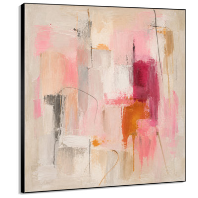 Très grande reproduction d'art sur tissu - Rose, orange, beige, motif abstrait moderne pour le salon ou la chambre à coucher - «Assemblage requis du cadre (cadre non fini)»