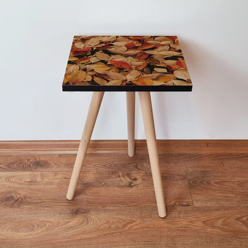 Table d'appoint moderne avec pieds en bois de hêtre, rouge chameau et rouge et noir, 13,8 po x 16,5 po x 13,8 po | 100% panneau de fibres à densité moyenne, épaisseur: 0,7 pouce | Décoration élégante et fonctionnelle pour le salon et la chambre à coucher, parfaite pour les petits espaces