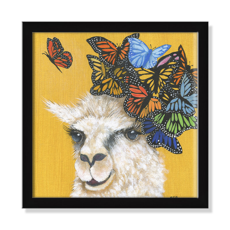 Art sur toile llama, H 13 po x l 13 po x P 1,18 po, Cadre noir