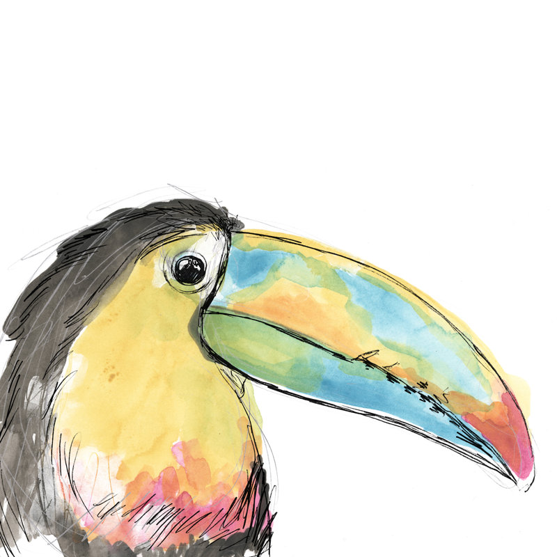 «Tropical Bird Portrait II» par June Erica Vess - peinture sur toile tendue, H 12 po x l 12 po