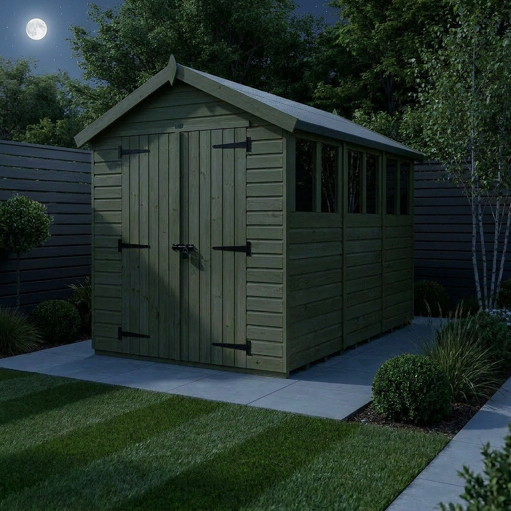 Total Sheds 6ft x 12ft Apex Garden Shed - Double Door - With Windows - Pressure Treated Timber - UK Manufactured