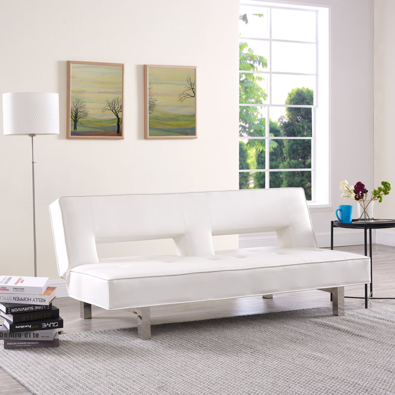 Tato Twin 37.8'' Faux Leather Convertible Sofa, White Faux Leather