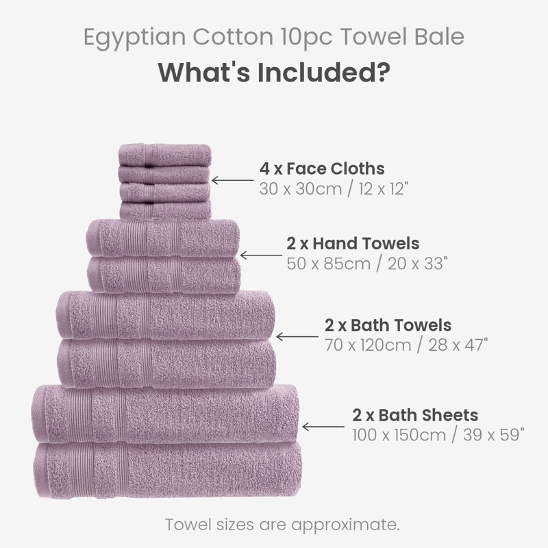 Baljiwan 10 Piece Egyptian-Quality Cotton Bath Towel Bale - Luxury Zero Twist Cotton, Multi-Size, Heather