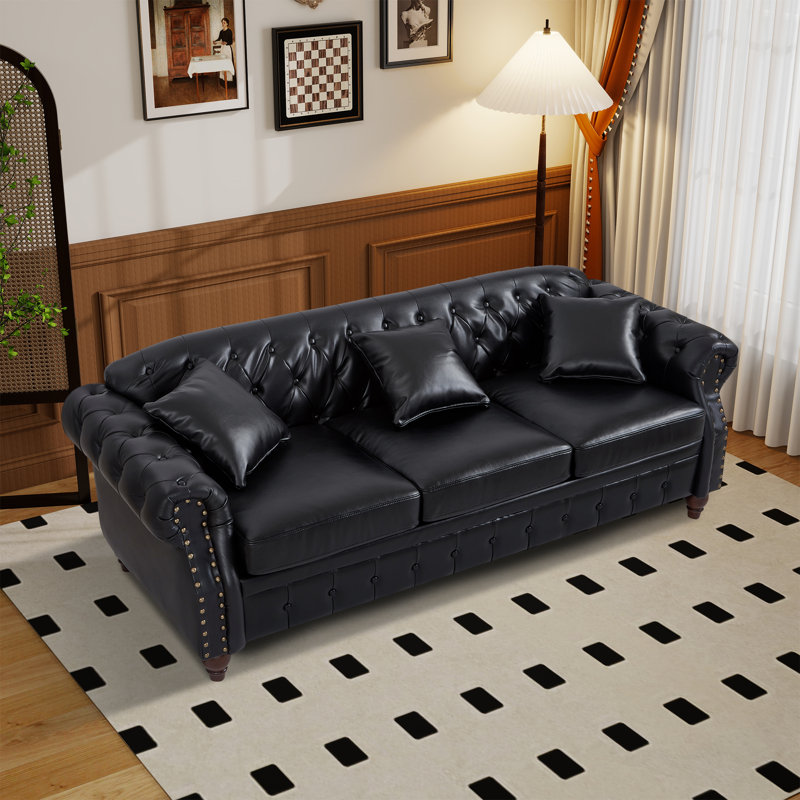 Faux Leather Chesterfield Sofa With Storage, Black
