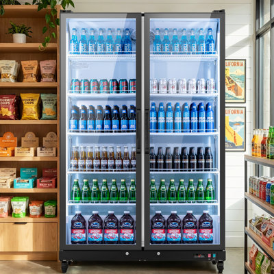 Yeego 37.79 Cu.ft Commercial Beverage Refrigerator 2 Glass Door Display Merchandiser with Door Lock Beverage Cooler