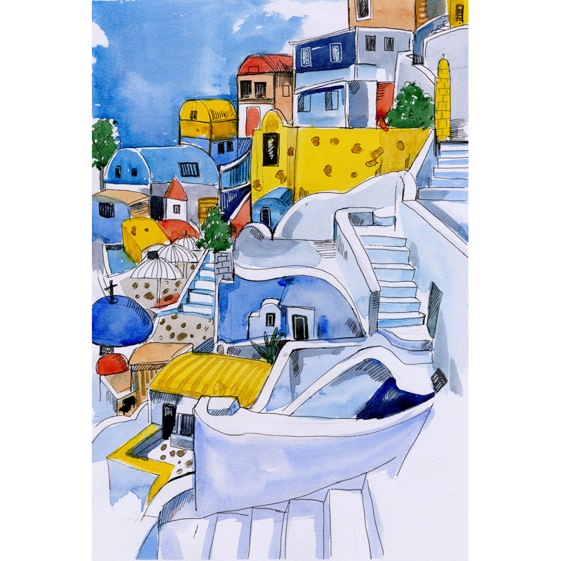 Grecian Town - Wrapped Canvas Print, 76cm H x 51cm W x 3.8cm D