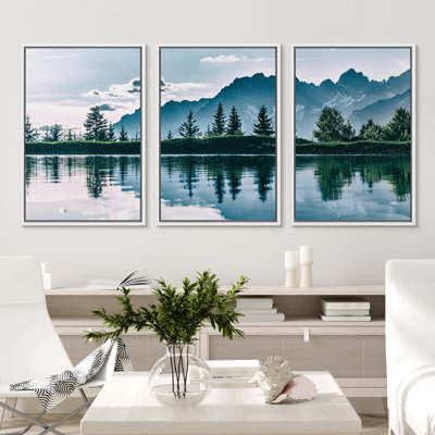 «Noway Natural Landscape Green Mountain Lake Forest Reflection», impression sur toile 3 pièces