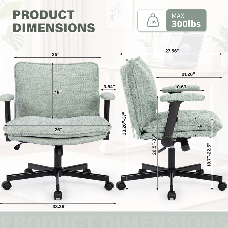 Modern Teddy Cross legged  Office Chair With Flip&Up Down Adjustable Armrests, Light Green