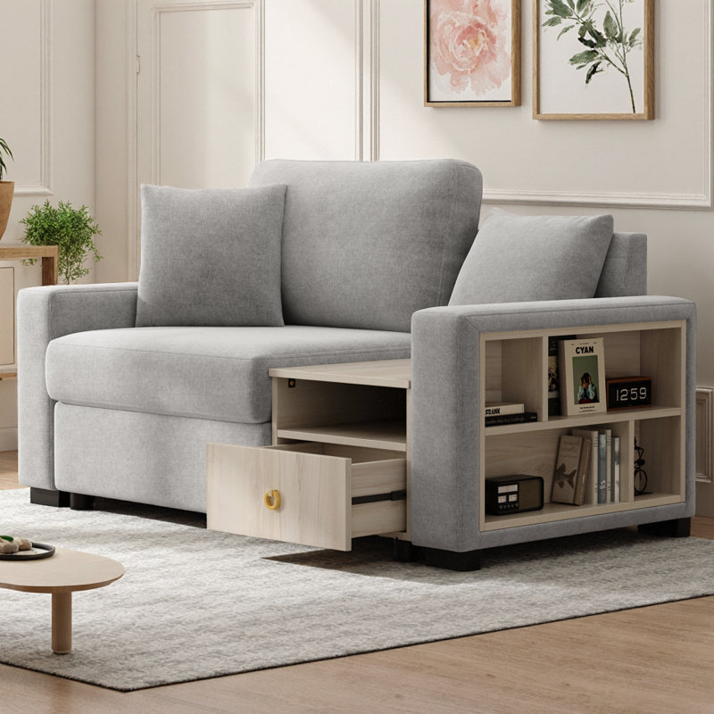 Canapé modulaire 63,2 po avec accoudoirs de rangement et console centrale, canapé à assise simple en chenille avec coussins amovibles pour le salon