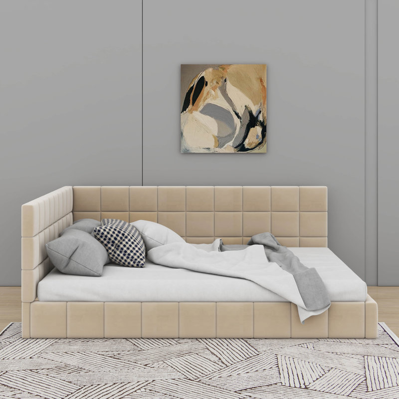 Lit de jour double rembourré, Beige