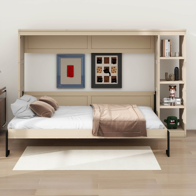  Murphy Bed With Bookshelf, Natural, Full