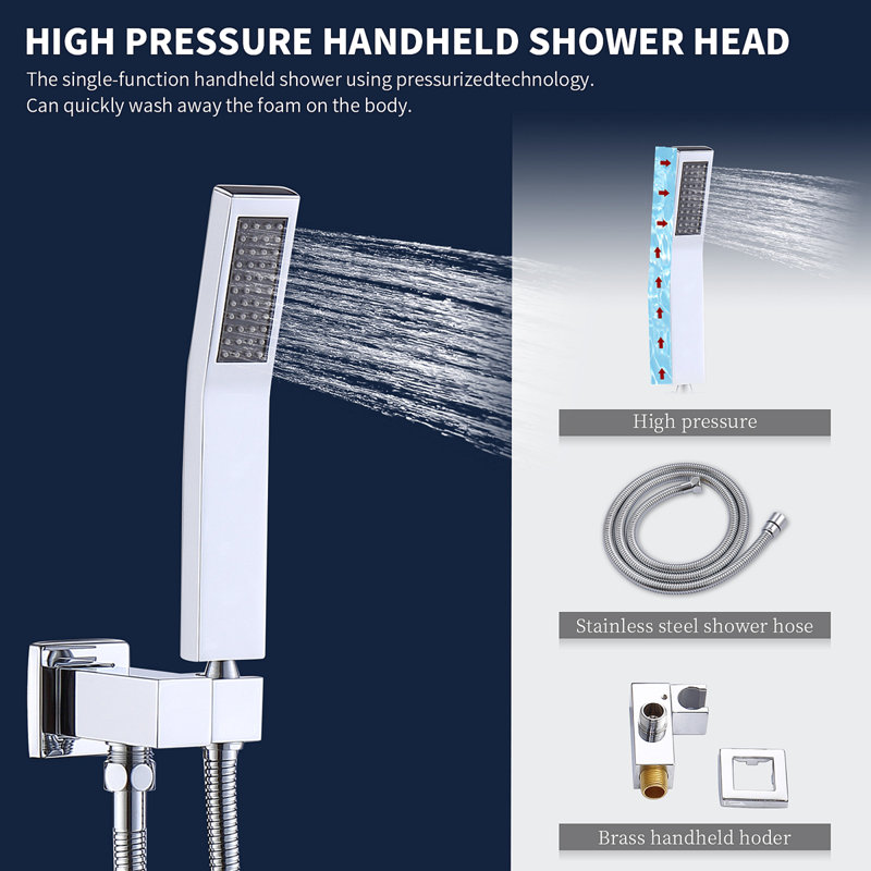 Shower System Shower Faucet Combo Set Wall Mounted With 10" Rainfall Shower Head And Handheld Shower Faucet, Finish With Brass Valve Rough-In