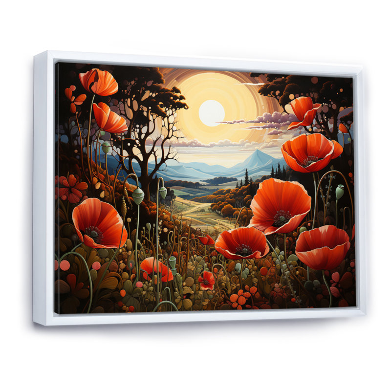 «Countryside Red Poppy Field III», reproduction d'art sur toile, H 24 po x l 32 po x P 1 po, Cadre flottant blanc
