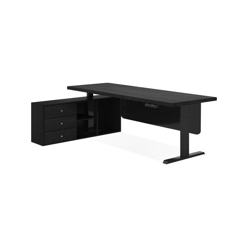 Bureau rectangulaire en bois massif noir, Retour à gauche, 47.24" H x 62.99" W x 31.5" D