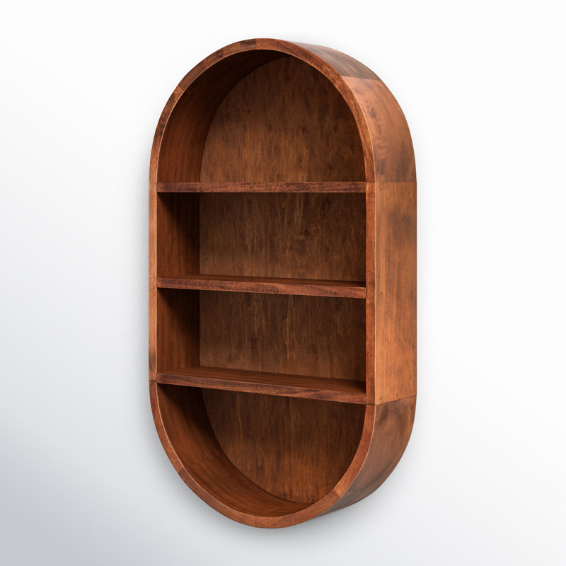Walnut Brown Oval Floating Wood Wall Shelf