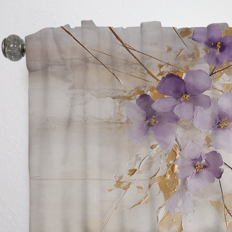 Mauve et or orné de violettes Meadow III - Rideau Violets - Velours obscurcissant - 1 panneau, L 52 po x L 84 po