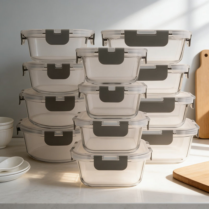 24-Piece Glass Food Storage Containers Set With Airtight Locking Lids, Borosilicate Meal Prep Containers For Microwave, Oven, Freezer & Dishwasher Safe