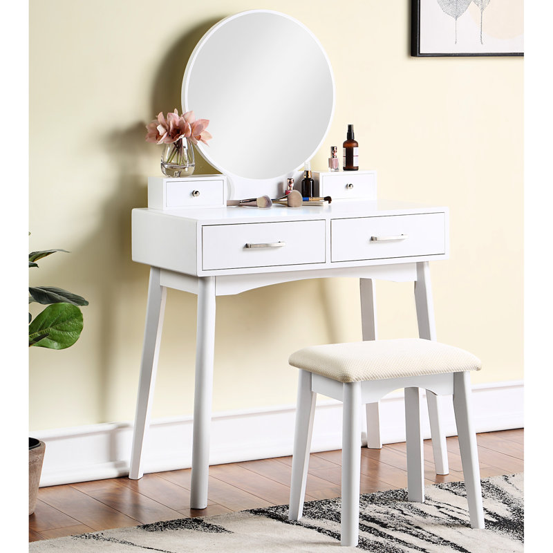 Ensemble coiffeuse et tabouret Liannon, Blanc