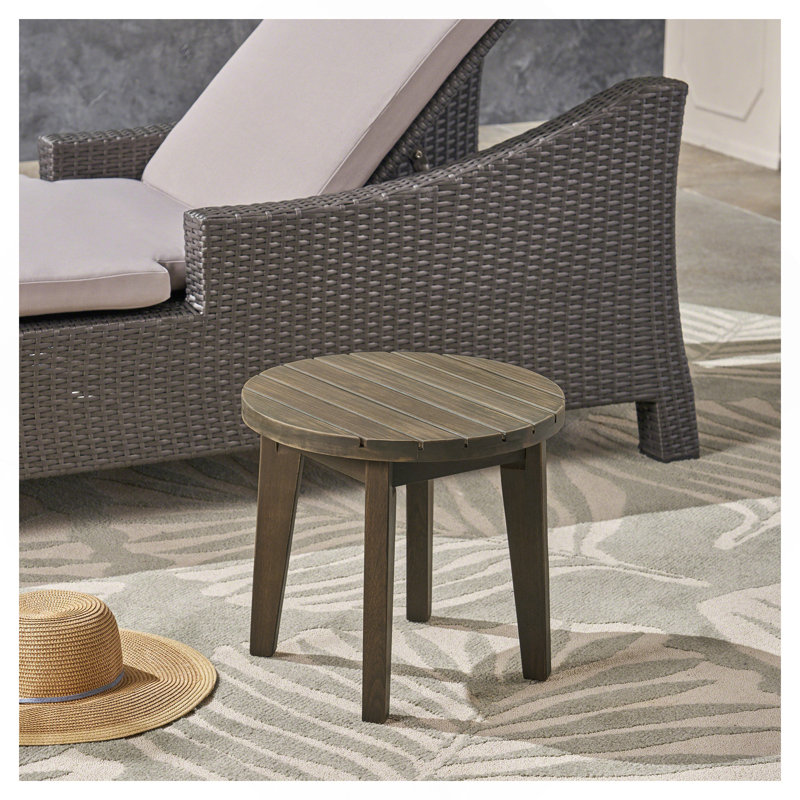 Outdoor 16" Acacia Wood Side Table, Gray Finish, Gray